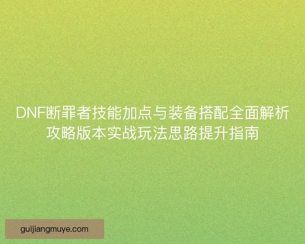 DNF断罪者技能加点与装备搭配全面解析攻略版本实战玩法思路提升指南