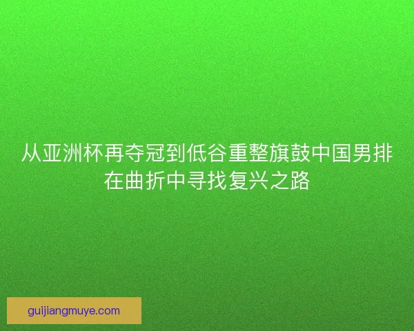 从亚洲杯再夺冠到低谷重整旗鼓中国男排在曲折中寻找复兴之路