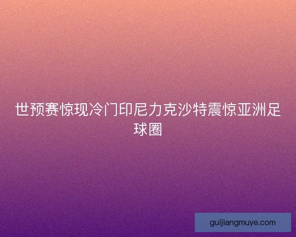 世预赛惊现冷门印尼力克沙特震惊亚洲足球圈